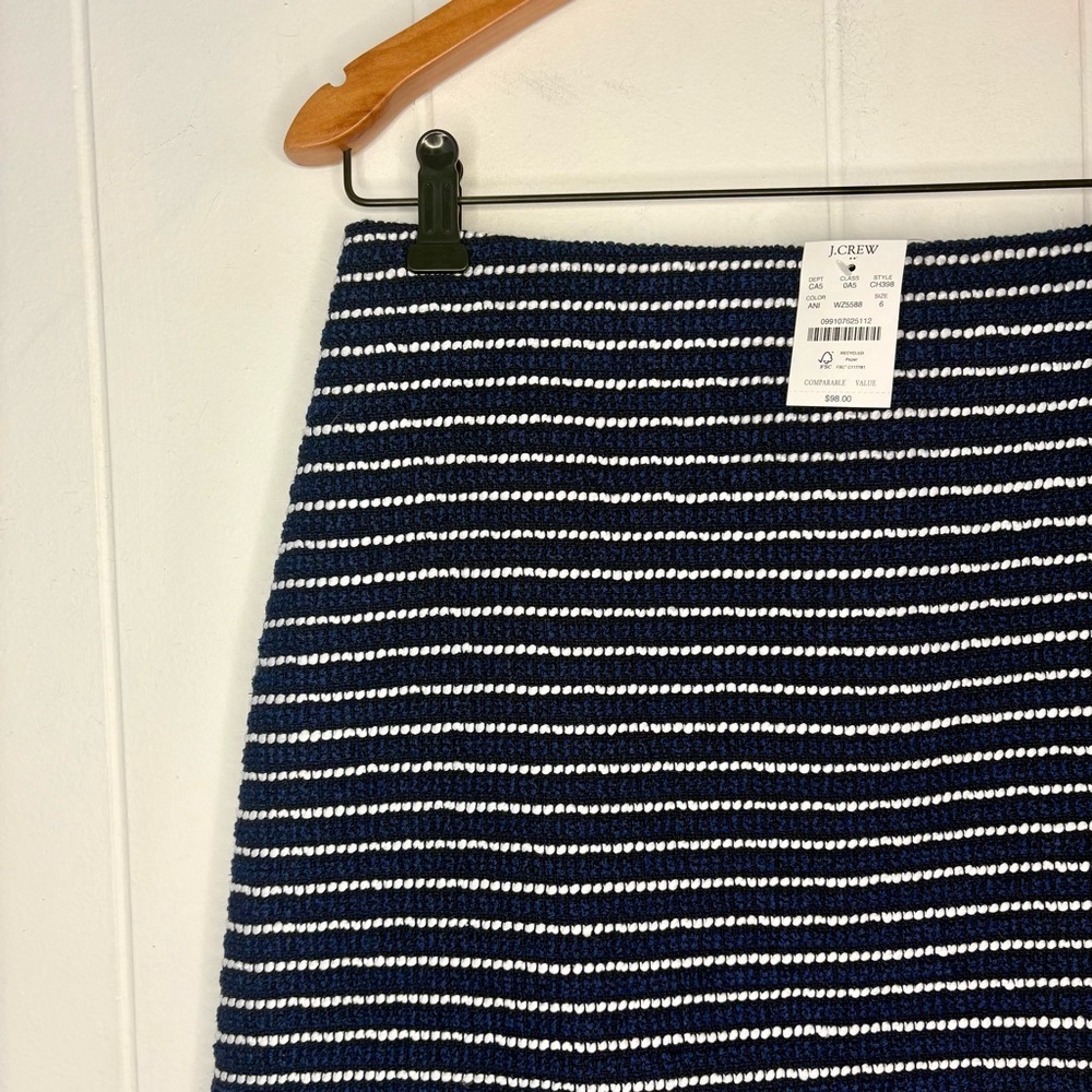 NWT J. Crew Striped Tweed A-line Mini Skirt Ant Navy Ivory Striped CH398 Size 6 - Picture 4 of 9